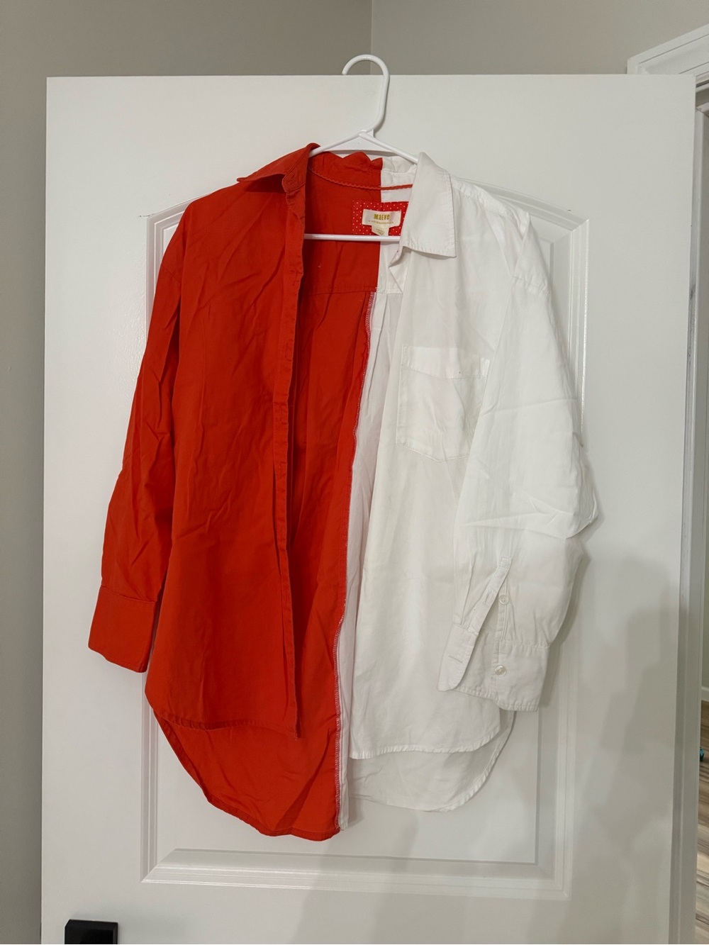 Anthropologie Red & White Half-and-Half Button-Down Shirt